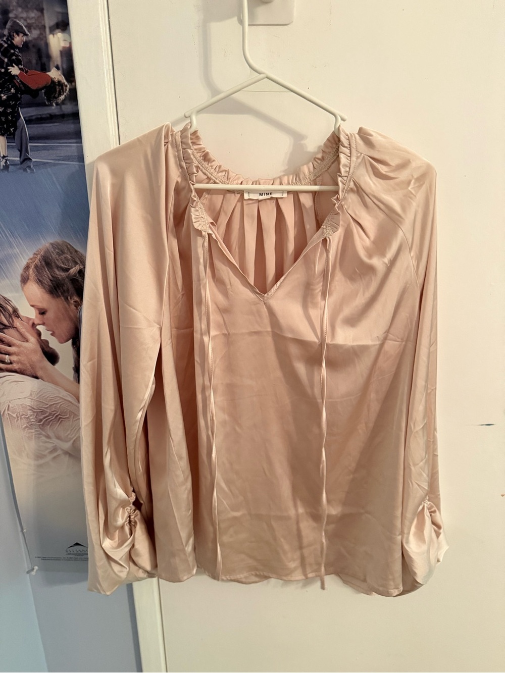 mine Soft Blush Satin V-Neck Peasant Top